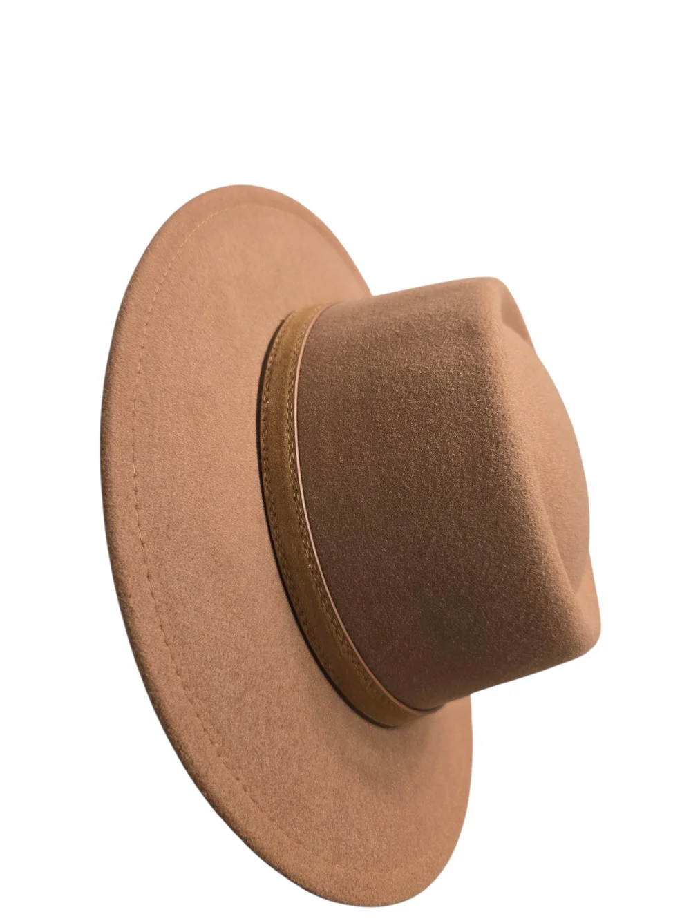 Camel Women's Wool Felt Boater Hat with Leather Band